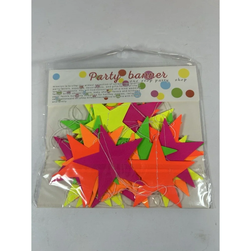 3pack Stars & Circles Black Light Reactive UV Glow Party Banner Garland
